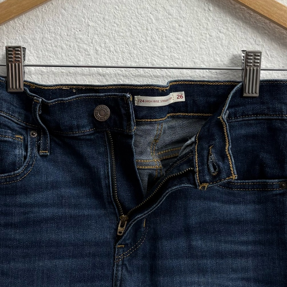 Levi’s 724 Women’s High Rise Straight Crop Dark Wash Blue Jeans Denim size W26 - Picture 4 of 11